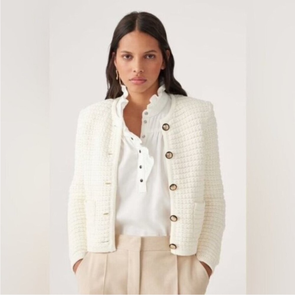 NEW Ba&sh Bash Gaspard Tweed Cardigan Jacket in Ecru Cream White
